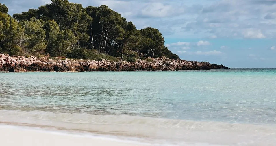 Playa de Cala Ratjada con aguas tranquilas y vegetación costera en Mallorca
